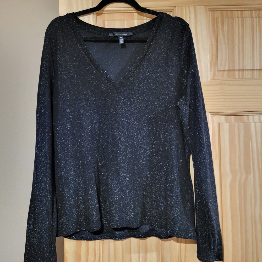White House Black Market Glittery Black Long Sleeve Top